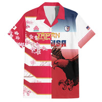 USA and Japan Rugby Custom Family Matching Puletasi and Hawaiian Shirt Eagles Brave Blossoms Together Pacific LT14 Dad's Shirt - Short Sleeve Red - Polynesian Pride