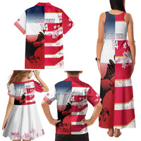 USA and Japan Rugby Custom Family Matching Tank Maxi Dress and Hawaiian Shirt Eagles Brave Blossoms Together Pacific - Polynesian Pride