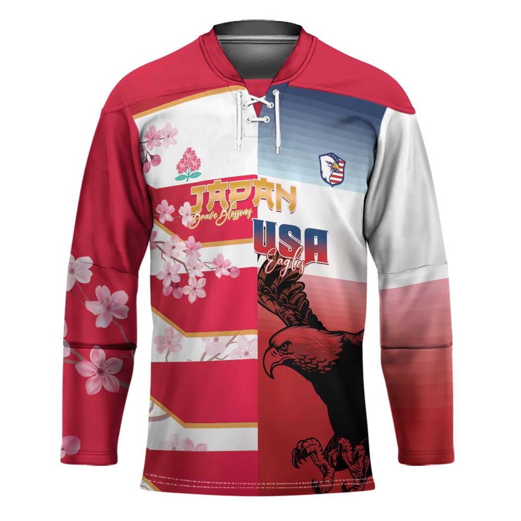 USA and Japan Rugby Custom Hockey Jersey Eagles Brave Blossoms Together Pacific - Polynesian Pride