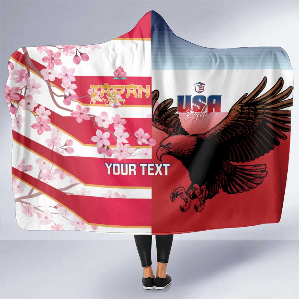 USA and Japan Rugby Custom Hooded Blanket Eagles Brave Blossoms Together Pacific LT14 One Size Red - Polynesian Pride