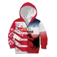 USA and Japan Rugby Custom Kid Hoodie Eagles Brave Blossoms Together Pacific - Polynesian Pride