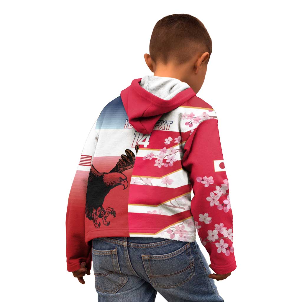 USA and Japan Rugby Custom Kid Hoodie Eagles Brave Blossoms Together Pacific - Polynesian Pride