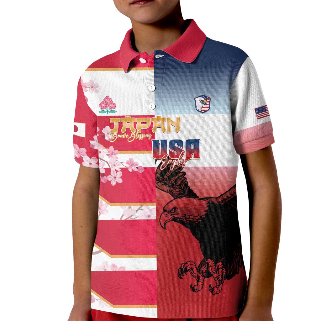 USA and Japan Rugby Custom Kid Polo Shirt Eagles Brave Blossoms Together Pacific LT14 Kid Red - Polynesian Pride