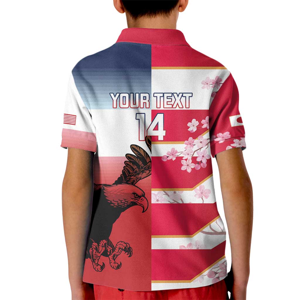 USA and Japan Rugby Custom Kid Polo Shirt Eagles Brave Blossoms Together Pacific LT14 - Polynesian Pride