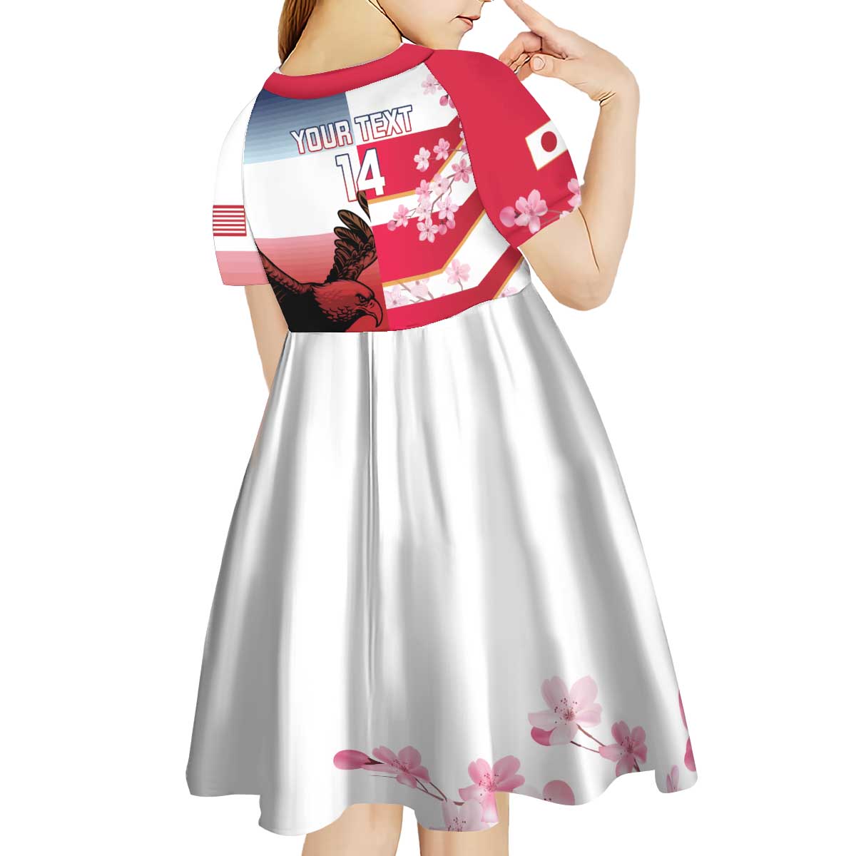USA and Japan Rugby Custom Kid Short Sleeve Dress Eagles Brave Blossoms Together Pacific - Polynesian Pride