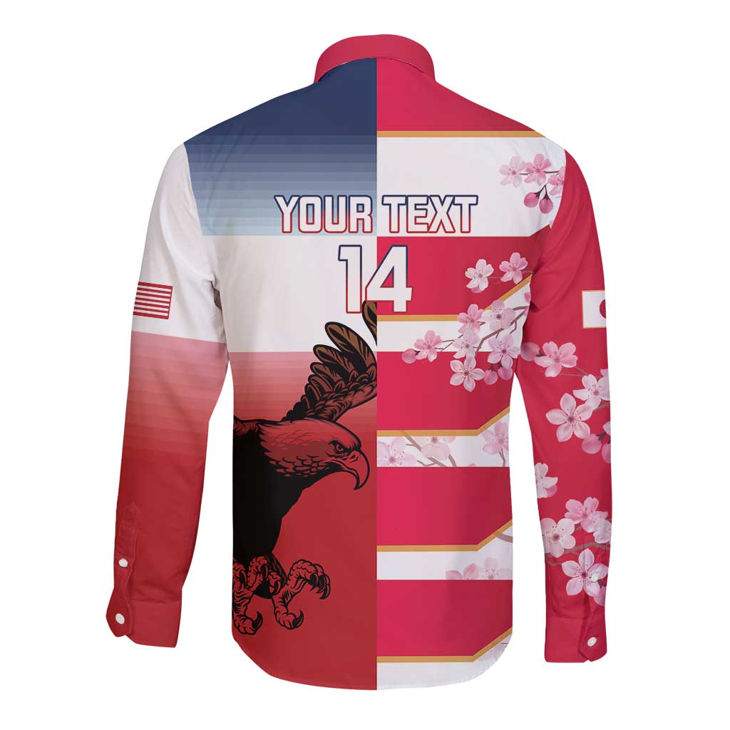 USA and Japan Rugby Custom Long Sleeve Button Shirt Eagles Brave Blossoms Together Pacific LT14 - Polynesian Pride