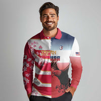 USA and Japan Rugby Custom Long Sleeve Polo Shirt Eagles Brave Blossoms Together Pacific LT14 - Polynesian Pride