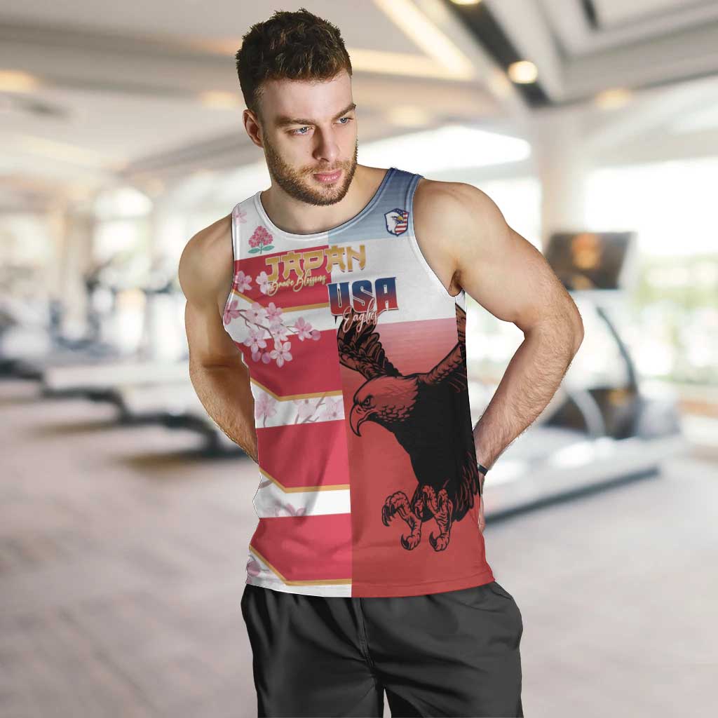 USA and Japan Rugby Custom Men Tank Top Eagles Brave Blossoms Together Pacific LT14 Red - Polynesian Pride