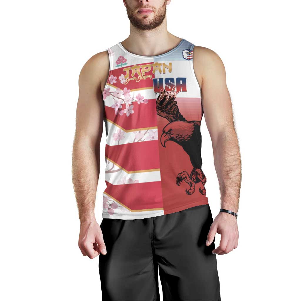USA and Japan Rugby Custom Men Tank Top Eagles Brave Blossoms Together Pacific LT14 - Polynesian Pride