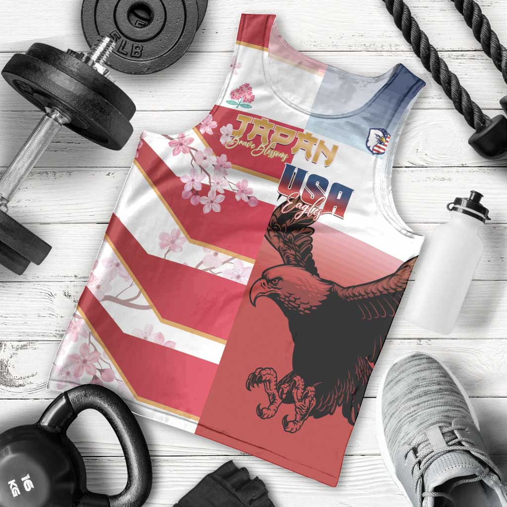USA and Japan Rugby Custom Men Tank Top Eagles Brave Blossoms Together Pacific LT14 - Polynesian Pride