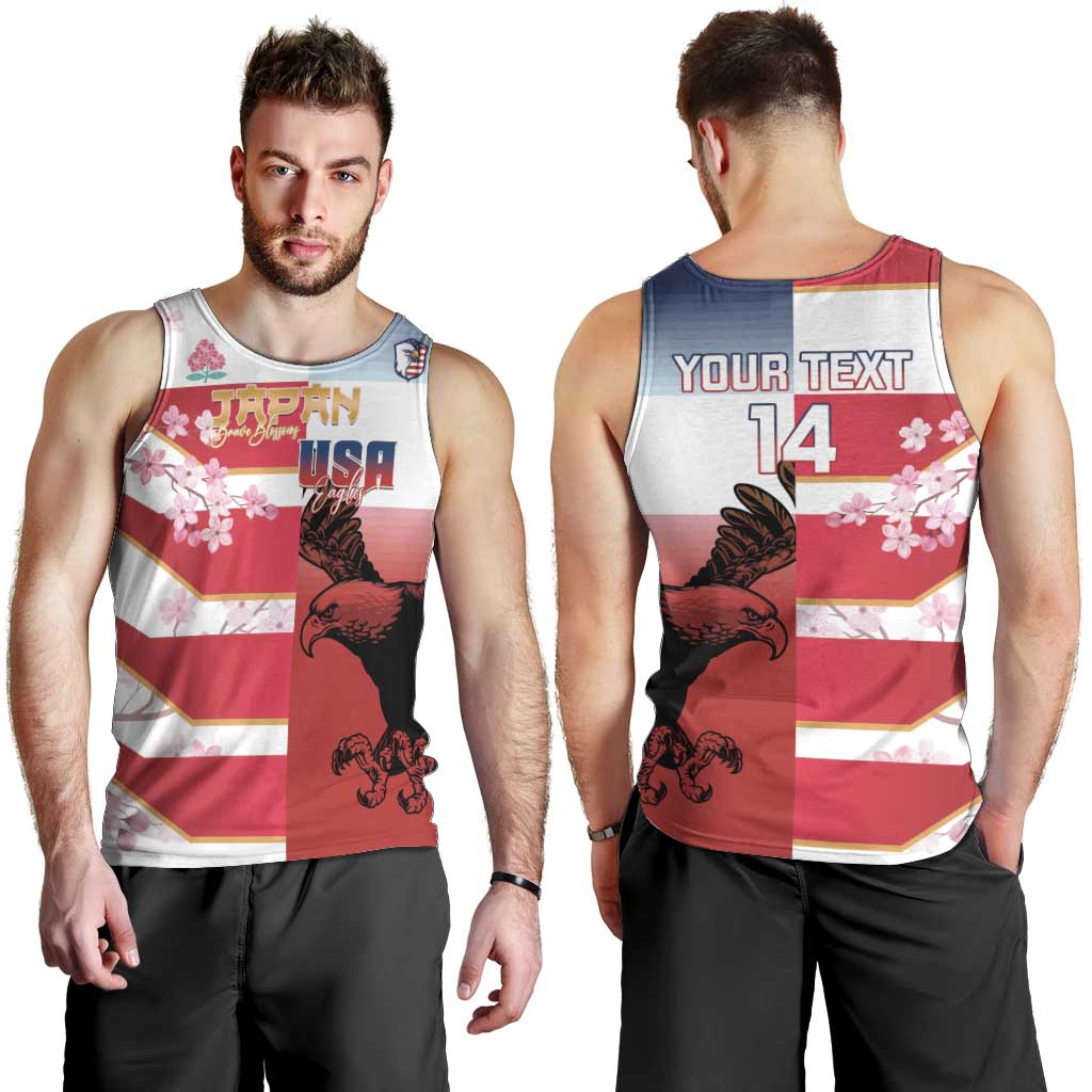USA and Japan Rugby Custom Men Tank Top Eagles Brave Blossoms Together Pacific LT14 - Polynesian Pride