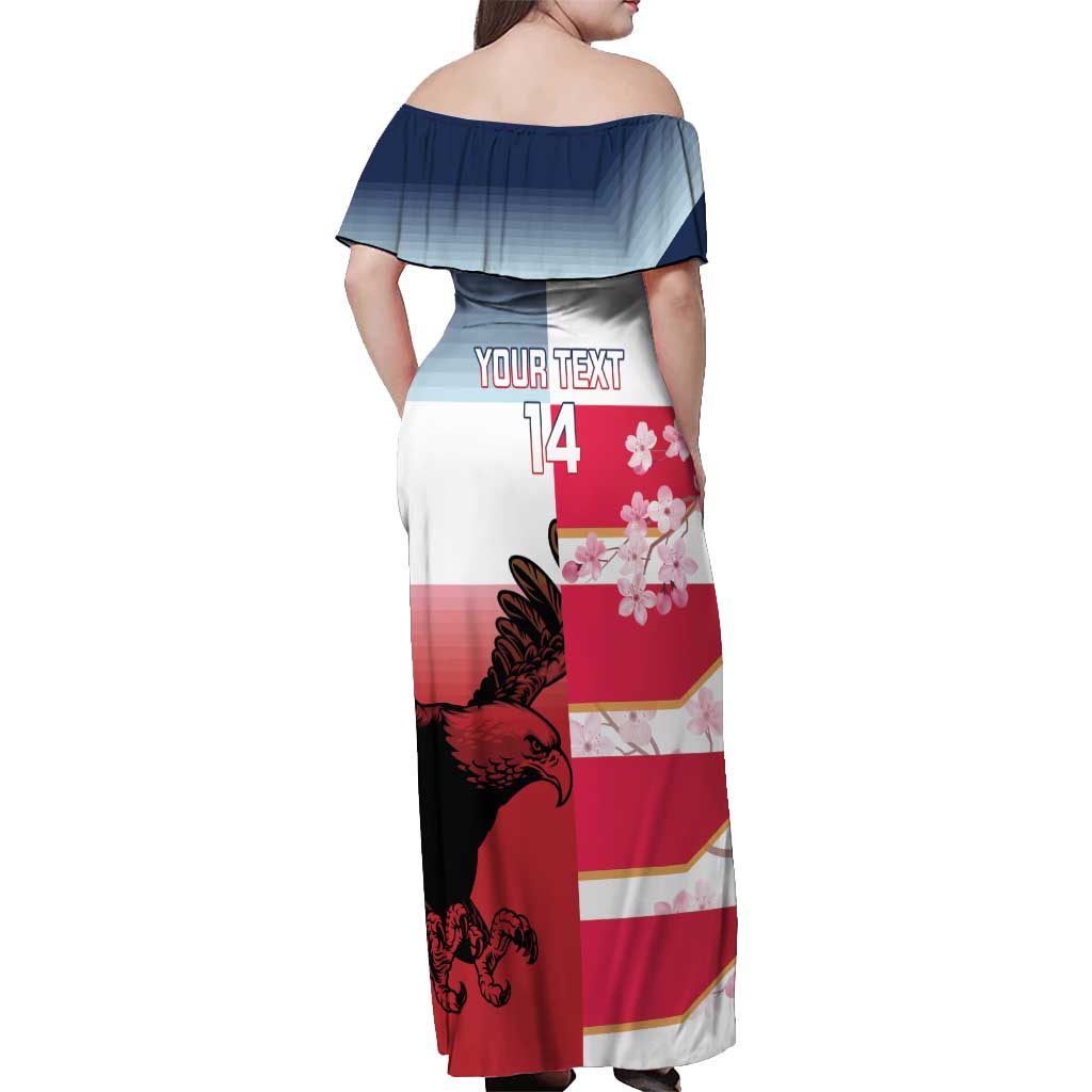 USA and Japan Rugby Custom Off Shoulder Maxi Dress Eagles Brave Blossoms Together Pacific - Polynesian Pride