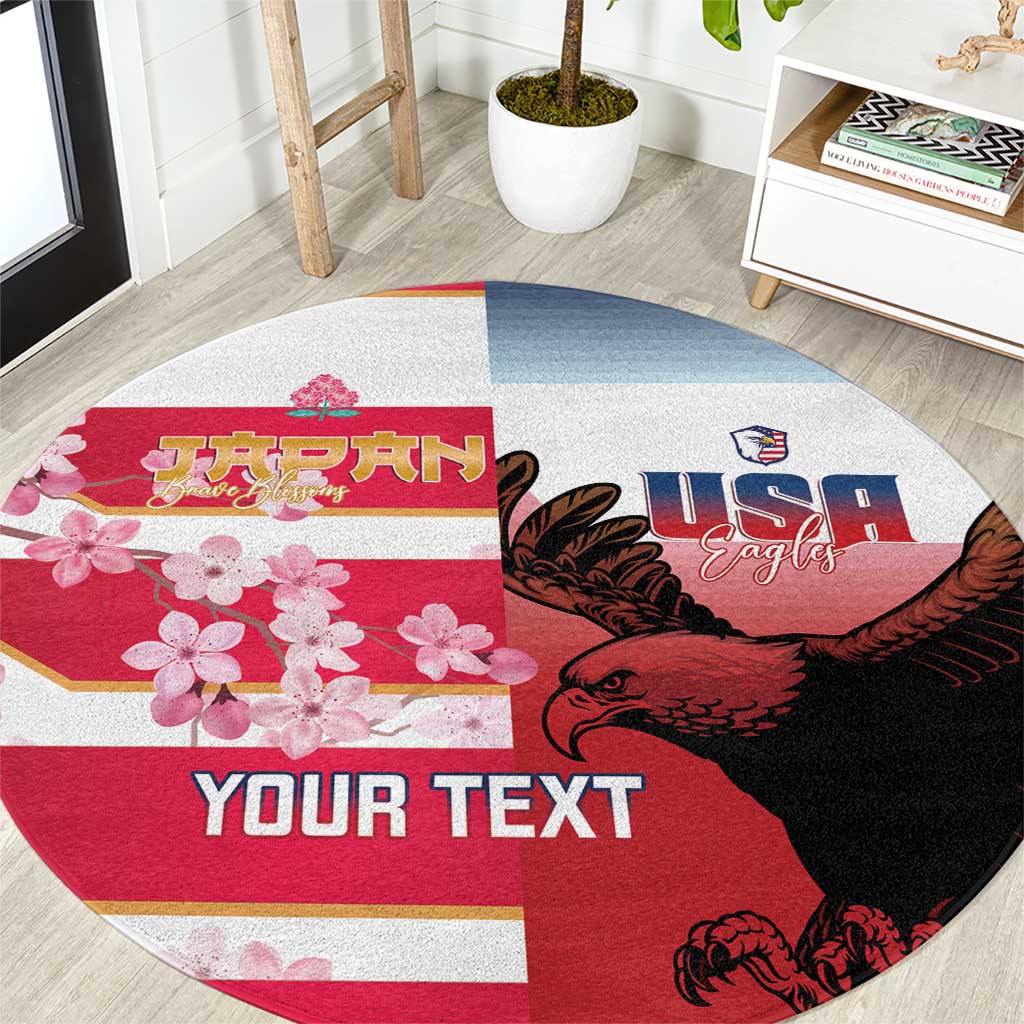 USA and Japan Rugby Custom Round Carpet Eagles Brave Blossoms Together Pacific LT14 Red - Polynesian Pride