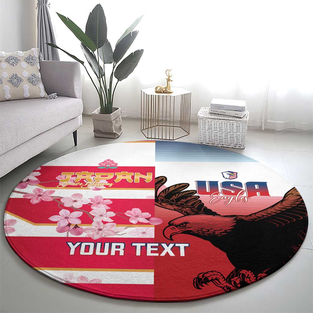 USA and Japan Rugby Custom Round Carpet Eagles Brave Blossoms Together Pacific LT14 - Polynesian Pride