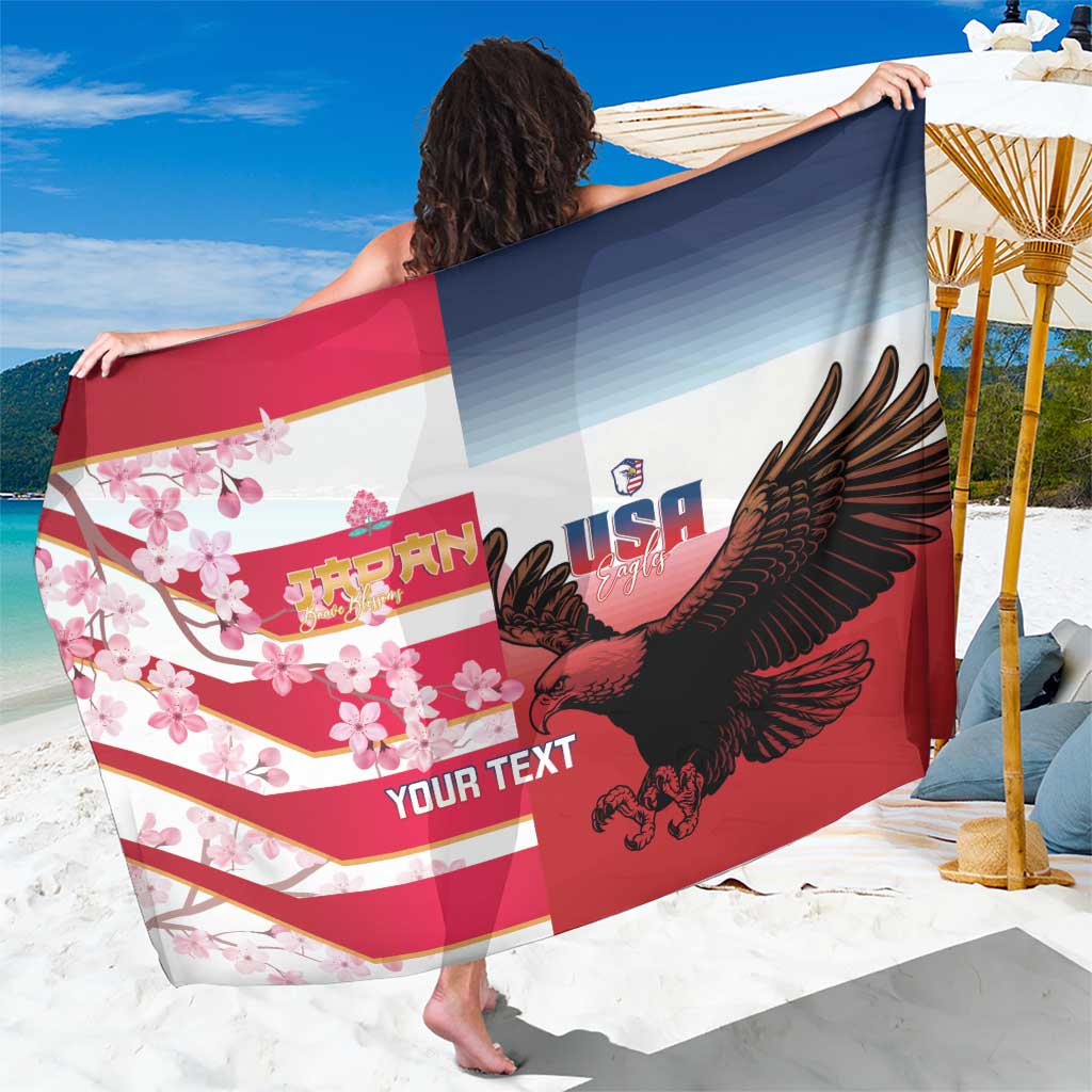 USA and Japan Rugby Custom Sarong Eagles Brave Blossoms Together Pacific LT14 One Size 44 x 66 inches Red - Polynesian Pride