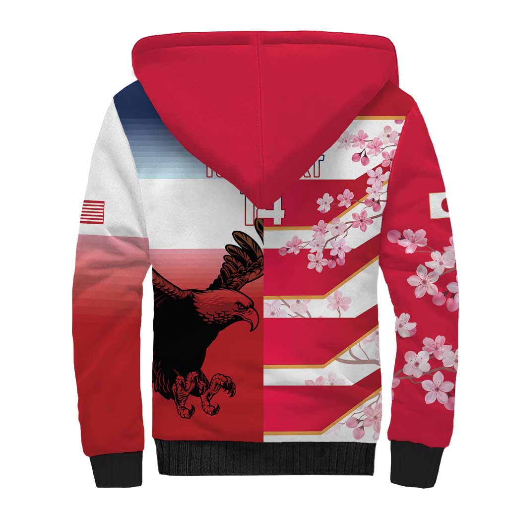 USA and Japan Rugby Custom Sherpa Hoodie Eagles Brave Blossoms Together Pacific - Polynesian Pride