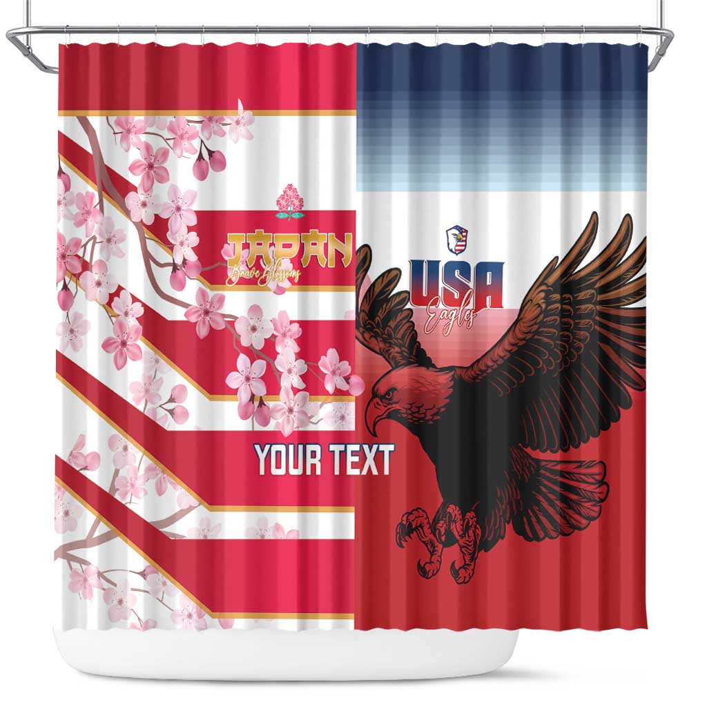USA and Japan Rugby Custom Shower Curtain Eagles Brave Blossoms Together Pacific LT14 Red - Polynesian Pride