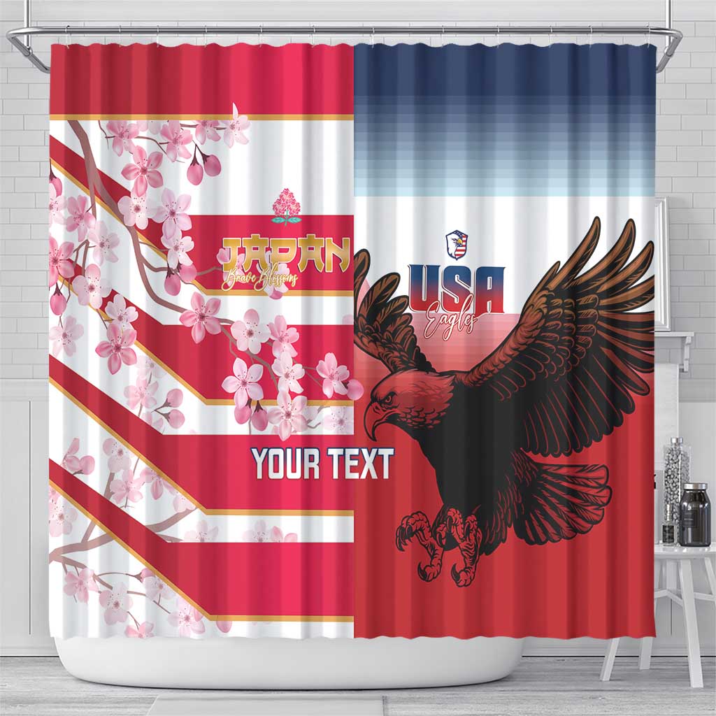 USA and Japan Rugby Custom Shower Curtain Eagles Brave Blossoms Together Pacific LT14 - Polynesian Pride