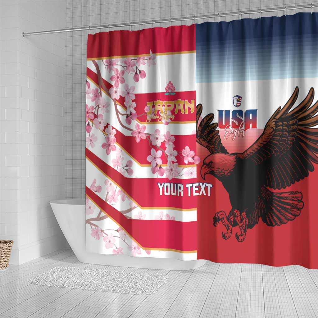 USA and Japan Rugby Custom Shower Curtain Eagles Brave Blossoms Together Pacific LT14 - Polynesian Pride