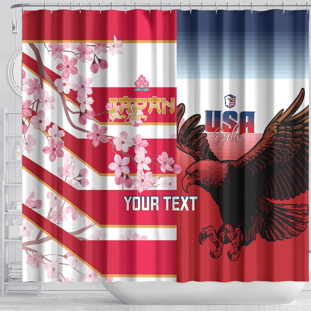 USA and Japan Rugby Custom Shower Curtain Eagles Brave Blossoms Together Pacific LT14 - Polynesian Pride