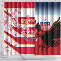 USA and Japan Rugby Custom Shower Curtain Eagles Brave Blossoms Together Pacific LT14 - Polynesian Pride
