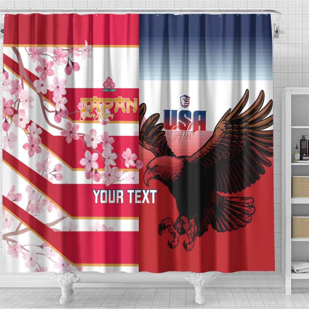 USA and Japan Rugby Custom Shower Curtain Eagles Brave Blossoms Together Pacific LT14 - Polynesian Pride