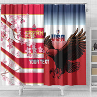 USA and Japan Rugby Custom Shower Curtain Eagles Brave Blossoms Together Pacific LT14 - Polynesian Pride