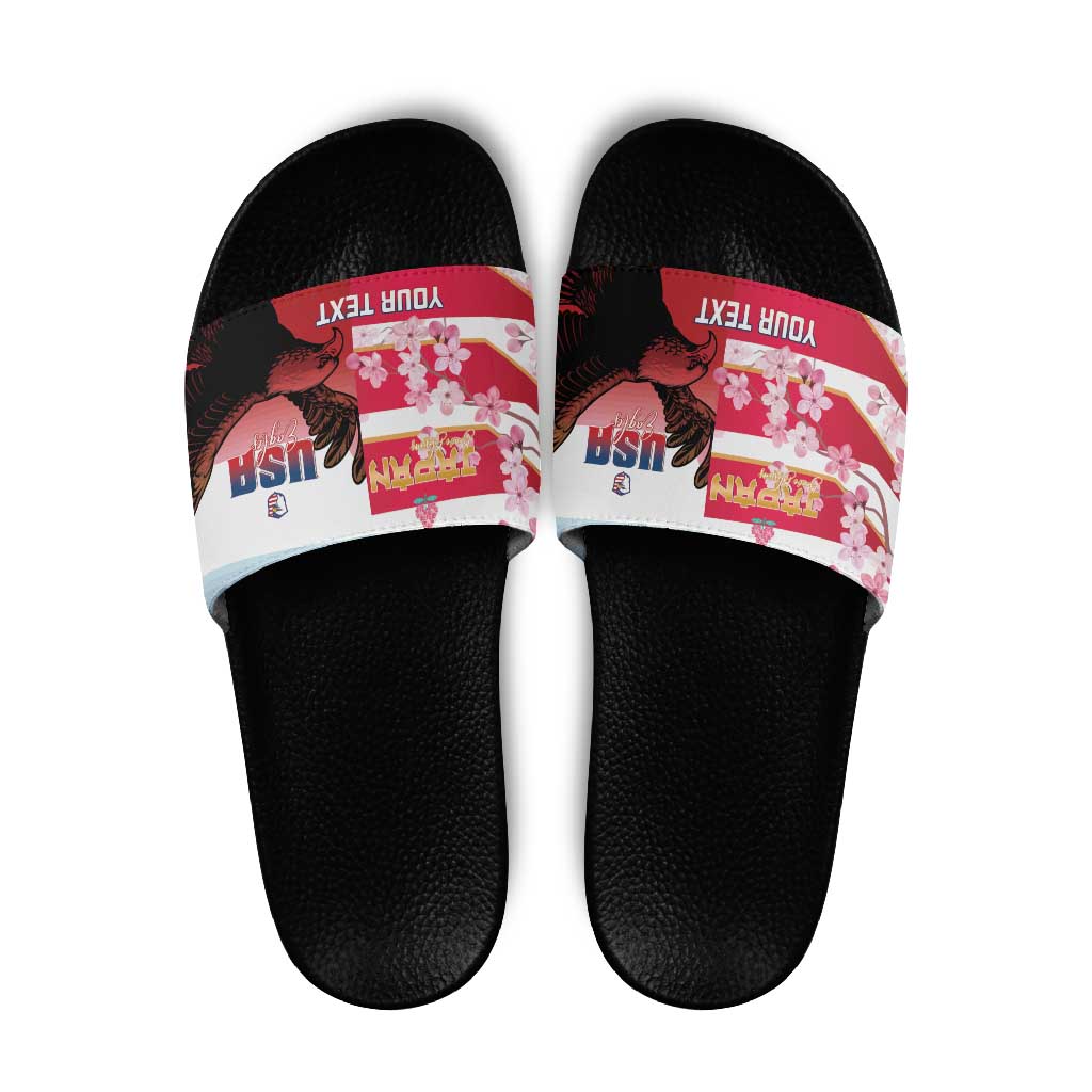 USA and Japan Rugby Custom Slide Sandals Eagles Brave Blossoms Together Pacific LT14 Red - Polynesian Pride