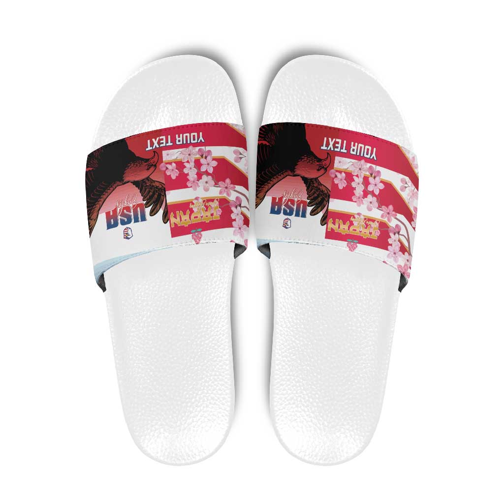 USA and Japan Rugby Custom Slide Sandals Eagles Brave Blossoms Together Pacific LT14 Red - Polynesian Pride