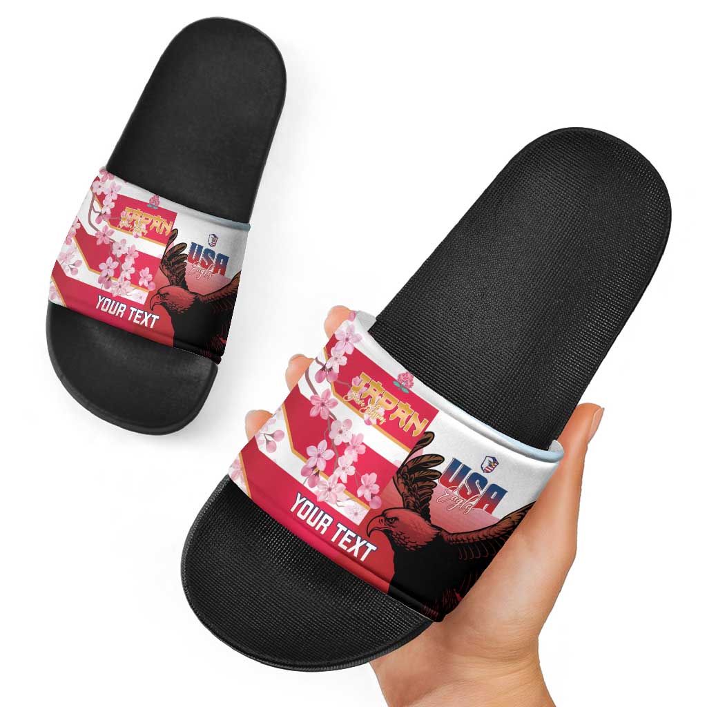 USA and Japan Rugby Custom Slide Sandals Eagles Brave Blossoms Together Pacific LT14 - Polynesian Pride