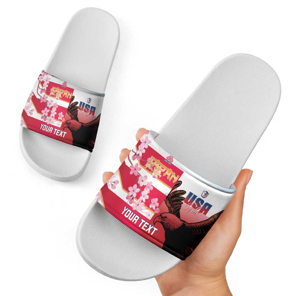 USA and Japan Rugby Custom Slide Sandals Eagles Brave Blossoms Together Pacific LT14 - Polynesian Pride