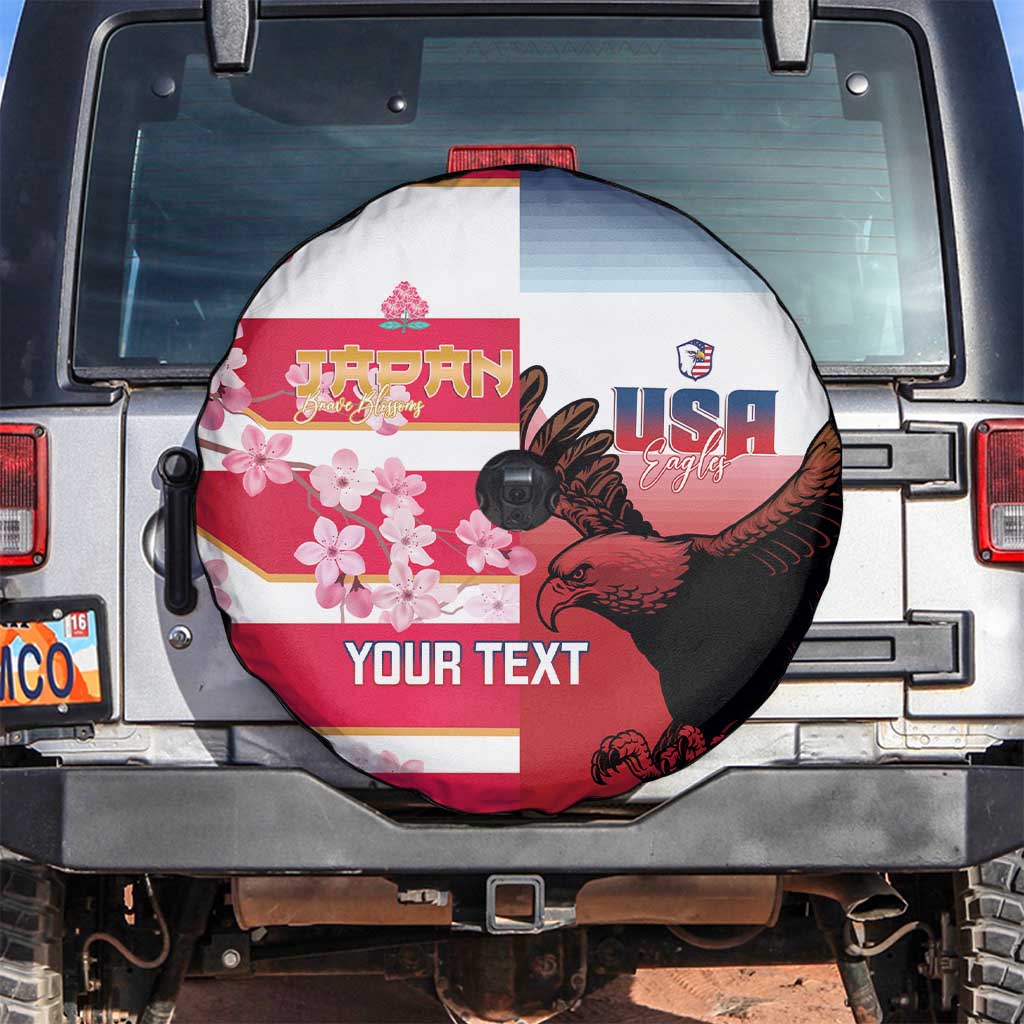 USA and Japan Rugby Custom Spare Tire Cover Eagles Brave Blossoms Together Pacific LT14 Red - Polynesian Pride