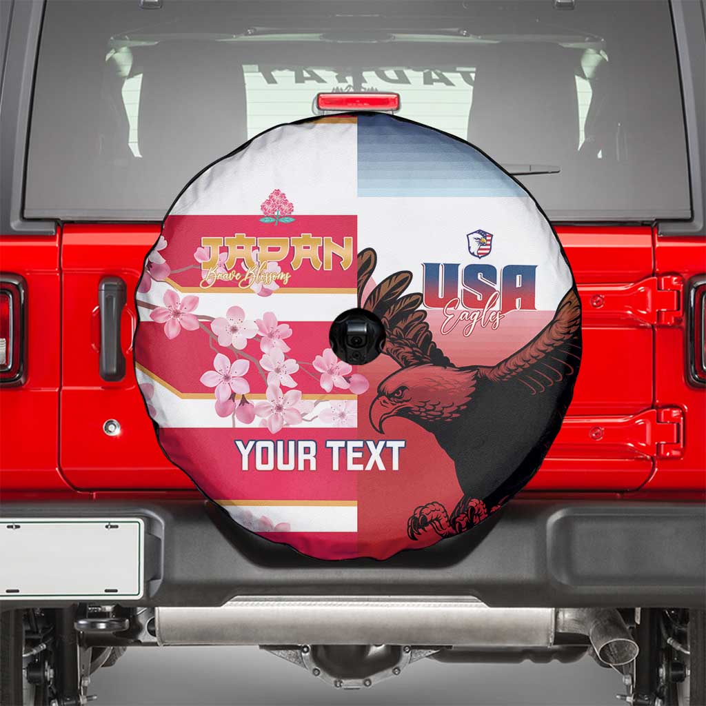 USA and Japan Rugby Custom Spare Tire Cover Eagles Brave Blossoms Together Pacific LT14 - Polynesian Pride