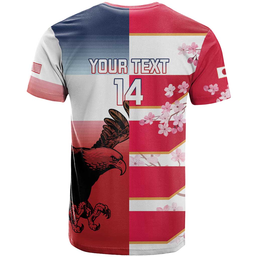 USA and Japan Rugby Custom T Shirt Eagles Brave Blossoms Together Pacific - Polynesian Pride
