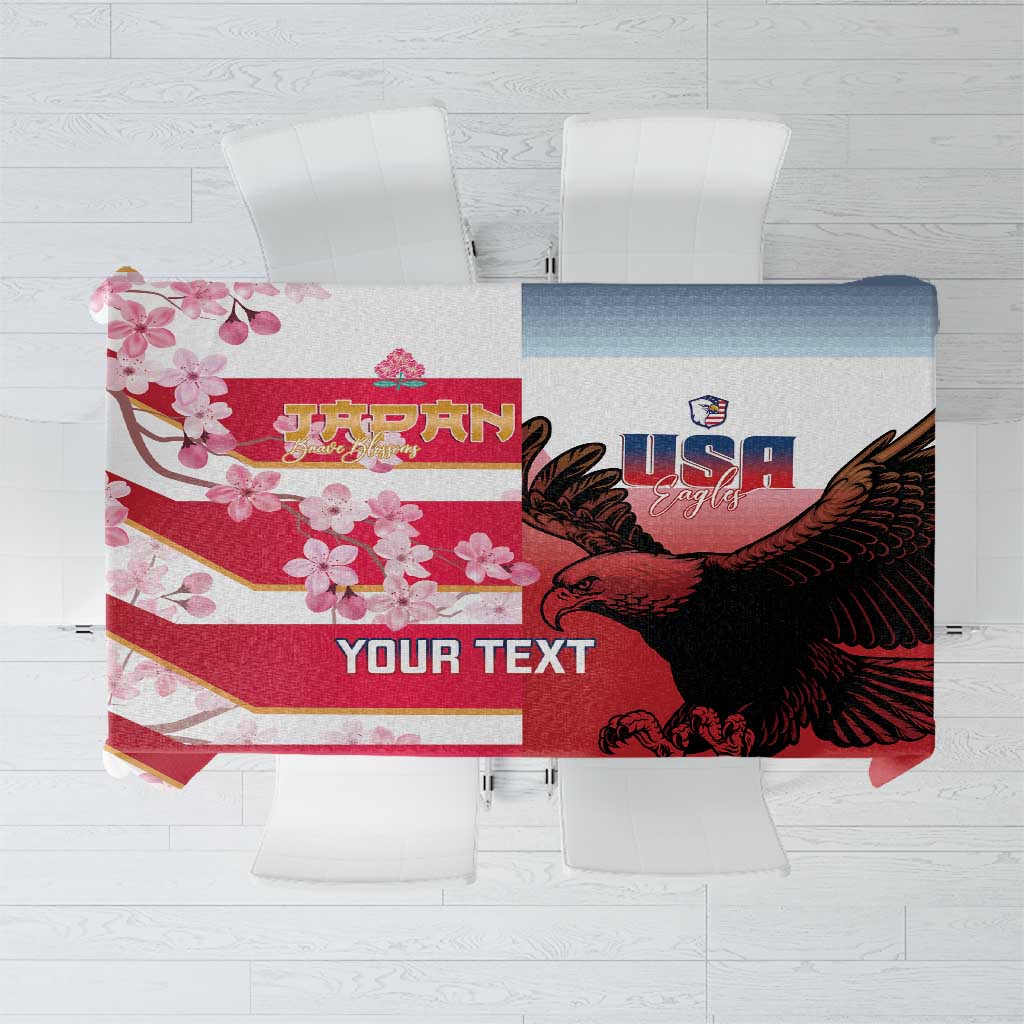 USA and Japan Rugby Custom Tablecloth Eagles Brave Blossoms Together Pacific - Polynesian Pride