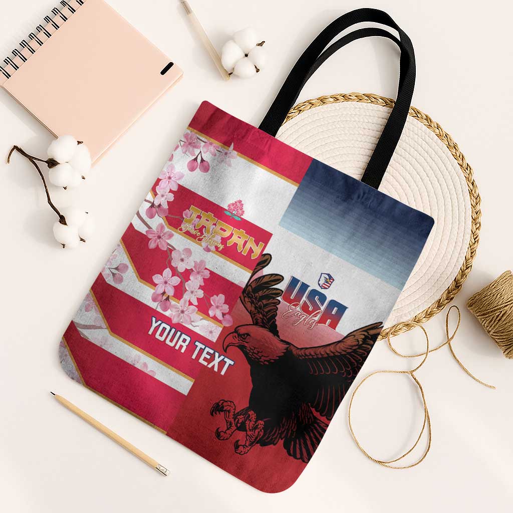 USA and Japan Rugby Custom Tote Bag Eagles Brave Blossoms Together Pacific LT14 Black Strap One Size Red - Polynesian Pride