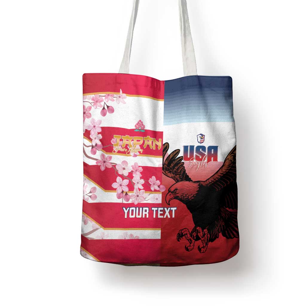 USA and Japan Rugby Custom Tote Bag Eagles Brave Blossoms Together Pacific - Polynesian Pride