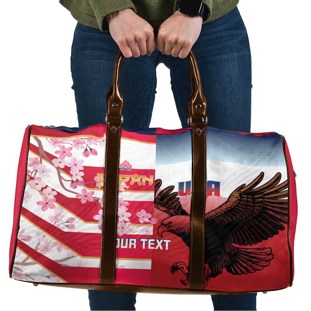 USA and Japan Rugby Custom Travel Bag Eagles Brave Blossoms Together Pacific LT14 Red - Polynesian Pride