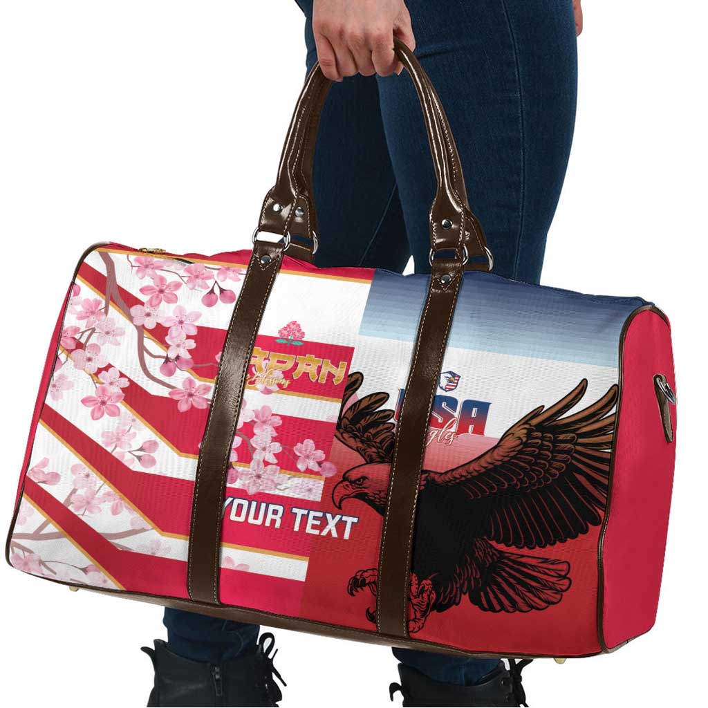 USA and Japan Rugby Custom Travel Bag Eagles Brave Blossoms Together Pacific - Polynesian Pride