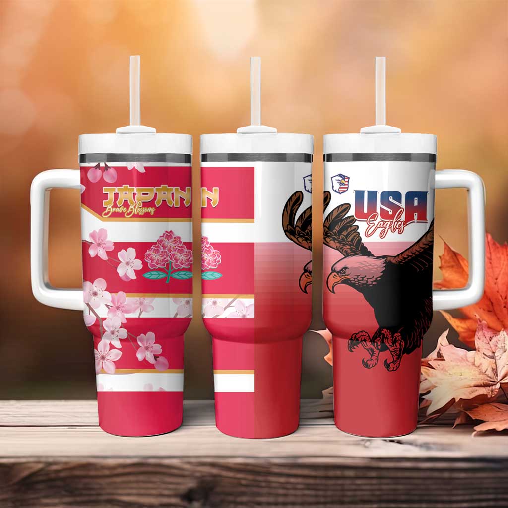 USA and Japan Rugby Tumbler With Handle Eagles Brave Blossoms Together Pacific - Polynesian Pride