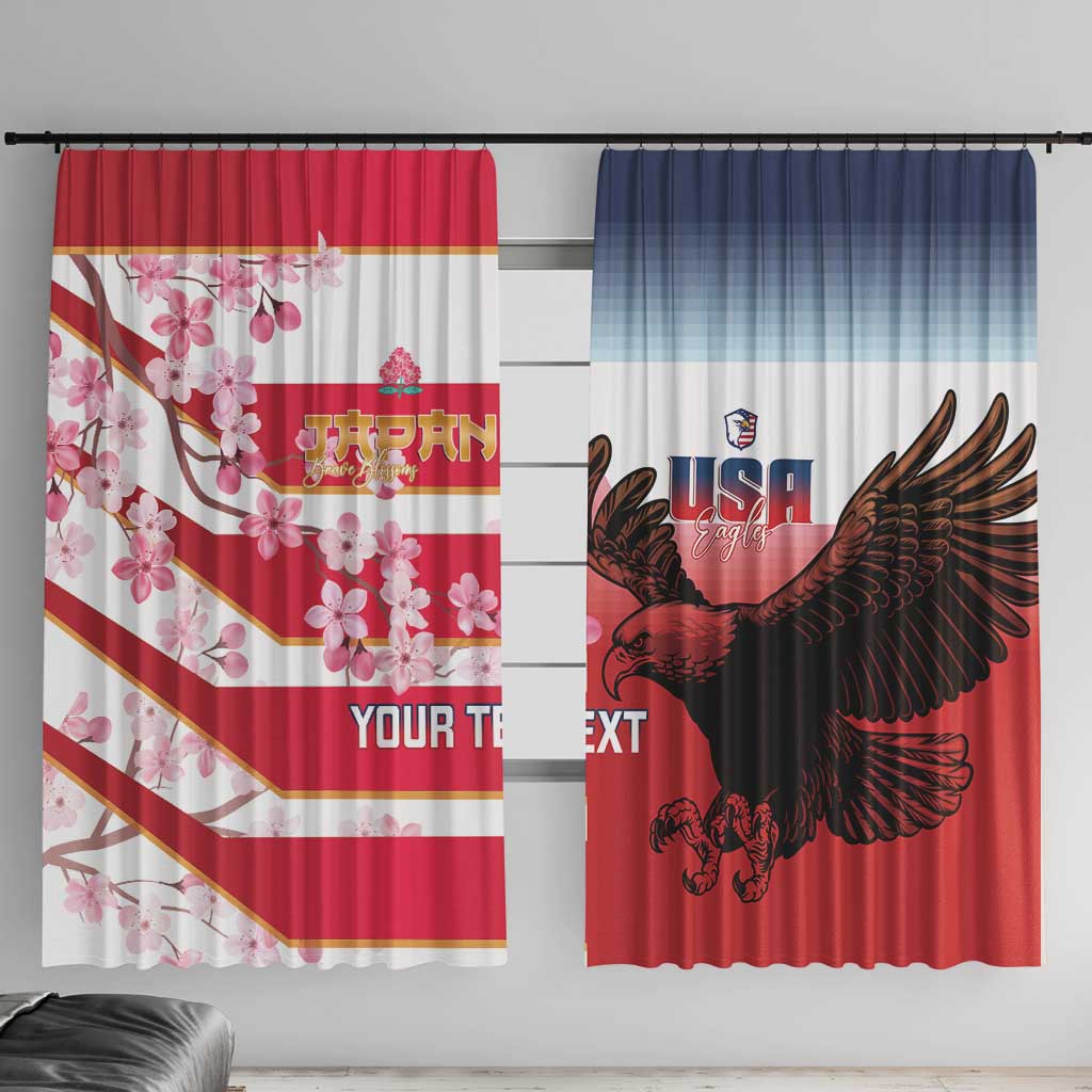 USA and Japan Rugby Custom Window Curtain Eagles Brave Blossoms Together Pacific LT14 With Hooks Red - Polynesian Pride