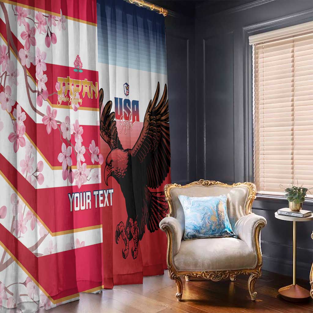 USA and Japan Rugby Custom Window Curtain Eagles Brave Blossoms Together Pacific LT14 - Polynesian Pride