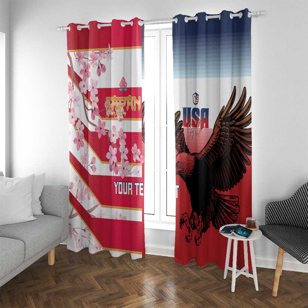 USA and Japan Rugby Custom Window Curtain Eagles Brave Blossoms Together Pacific LT14 With Grommets Red - Polynesian Pride