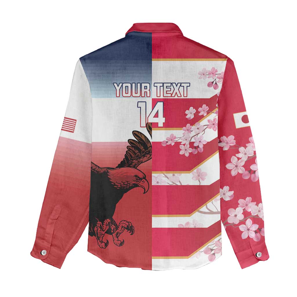 USA and Japan Rugby Custom Women Casual Shirt Eagles Brave Blossoms Together Pacific - Polynesian Pride