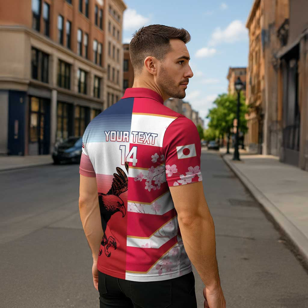USA and Japan Rugby Custom Zipper Polo Shirt Eagles Brave Blossoms Together Pacific LT14 - Polynesian Pride