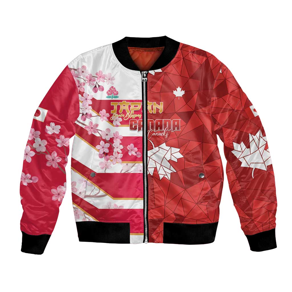 Canada and Japan Rugby Custom Bomber Jacket Canucks Brave Blossoms Together Pacific LT14 Unisex Red - Polynesian Pride