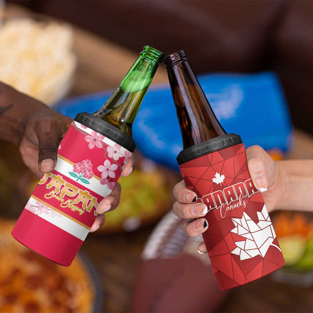 Canada and Japan Rugby 4 in 1 Can Cooler Tumbler Canucks Brave Blossoms Together Pacific - Polynesian Pride