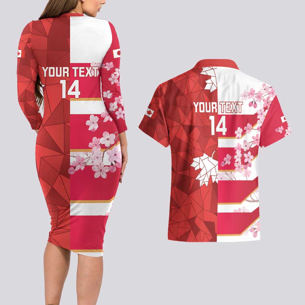Canada and Japan Rugby Custom Couples Matching Long Sleeve Bodycon Dress and Hawaiian Shirt Canucks Brave Blossoms Together Pacific - Polynesian Pride
