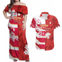 Canada and Japan Rugby Custom Couples Matching Off Shoulder Maxi Dress and Hawaiian Shirt Canucks Brave Blossoms Together Pacific - Polynesian Pride
