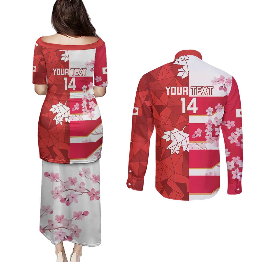 Canada and Japan Rugby Custom Couples Matching Puletasi and Long Sleeve Button Shirt Canucks Brave Blossoms Together Pacific LT14 - Polynesian Pride